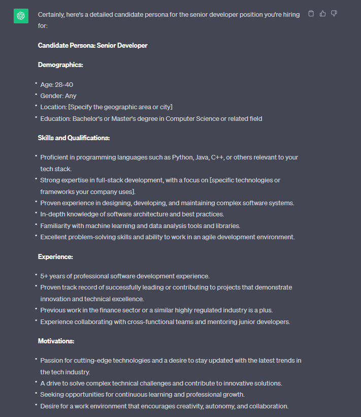 Creating a candidate persona with the help of ChatGPT